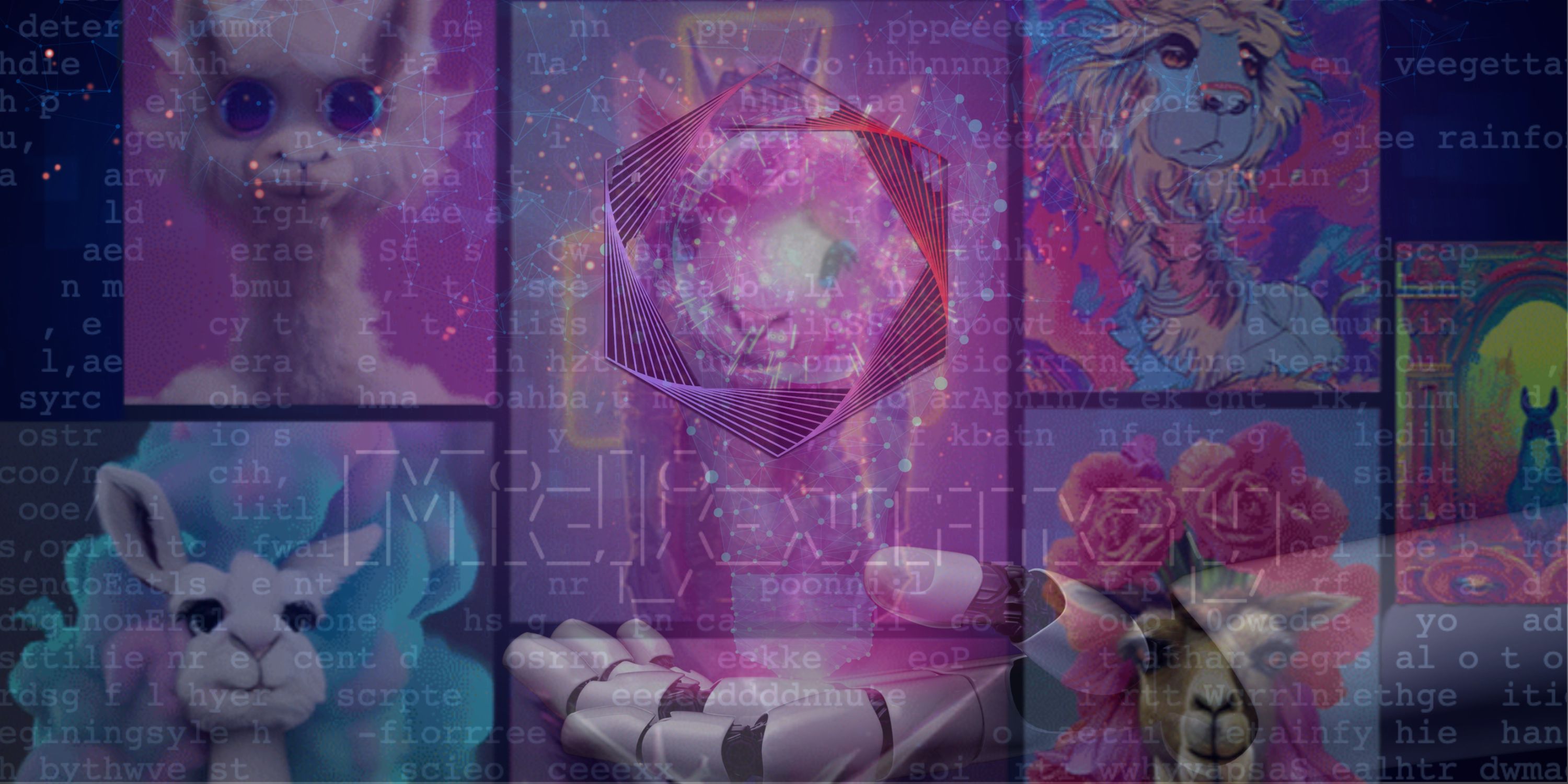 A mashup of images from DeviantArt's Dreamup, along with the StabilityAI and Midjourney logos 