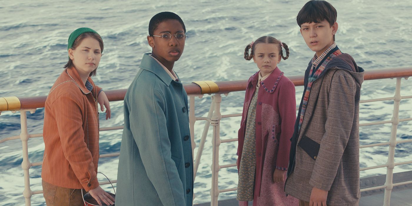 Mystic Inscho, Seth Carr, Emmy DeOliveira and Marta Kessler in The Mysterious Benedict Society season 2