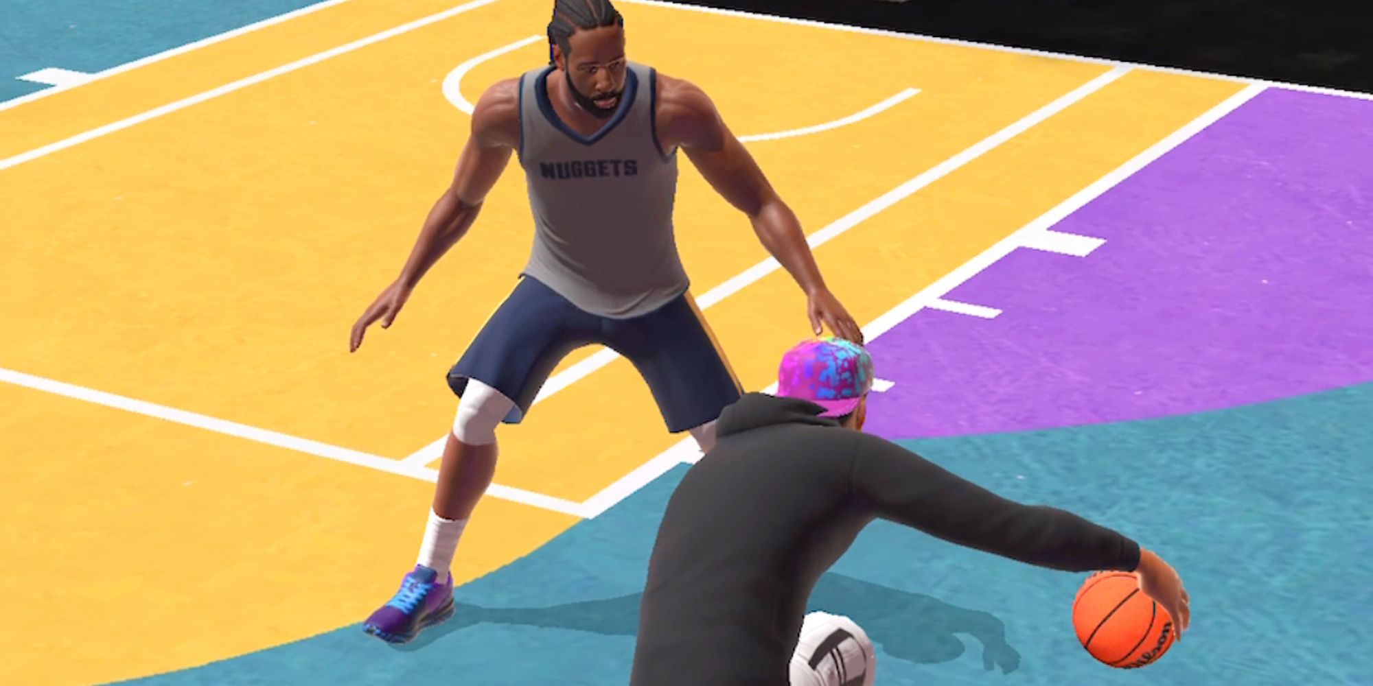 A screenshot from NBA All-World, showing a one-on-one match-up.