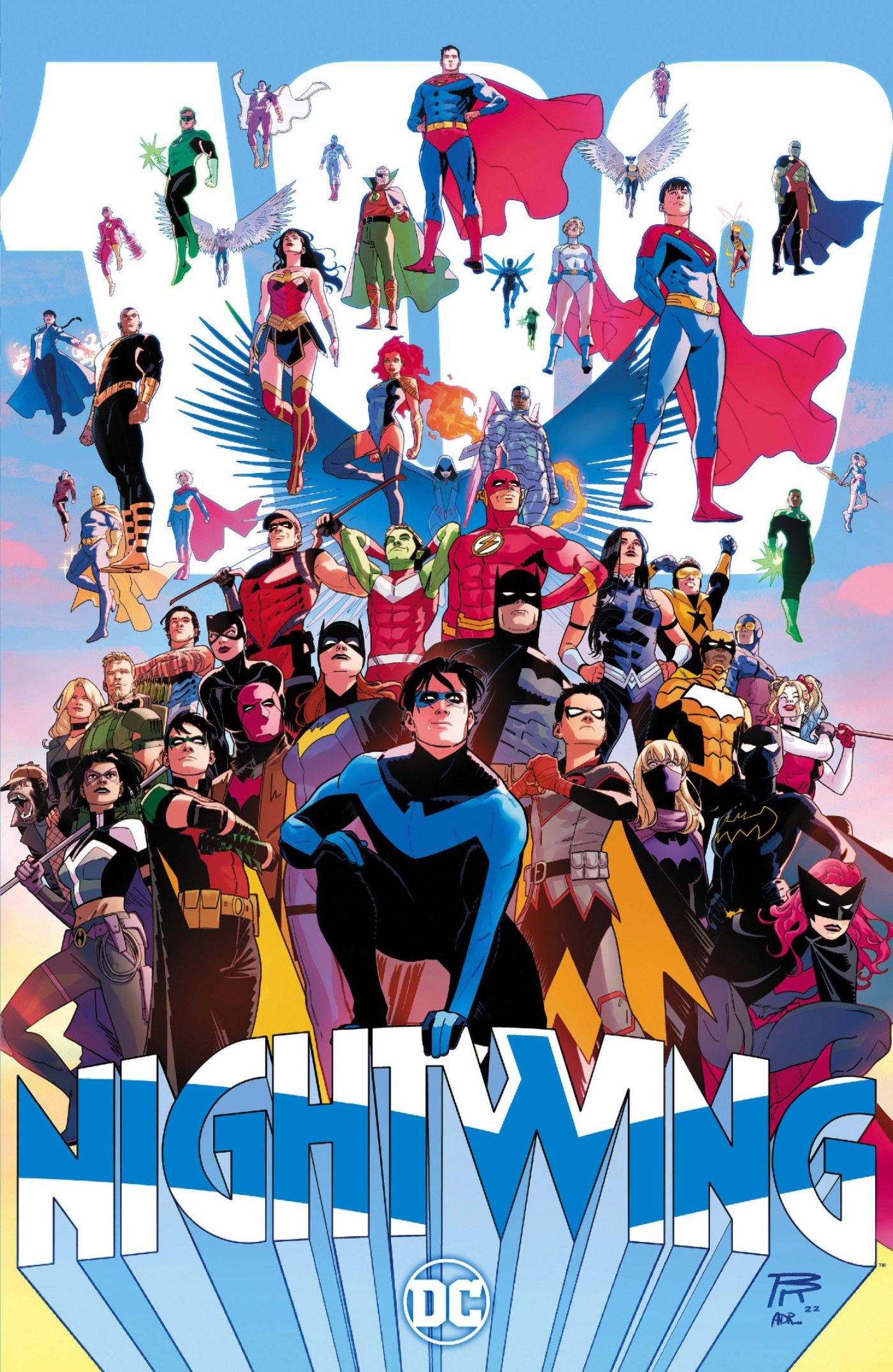 Capa do Nightwing 100 com os aliados do Nightwing