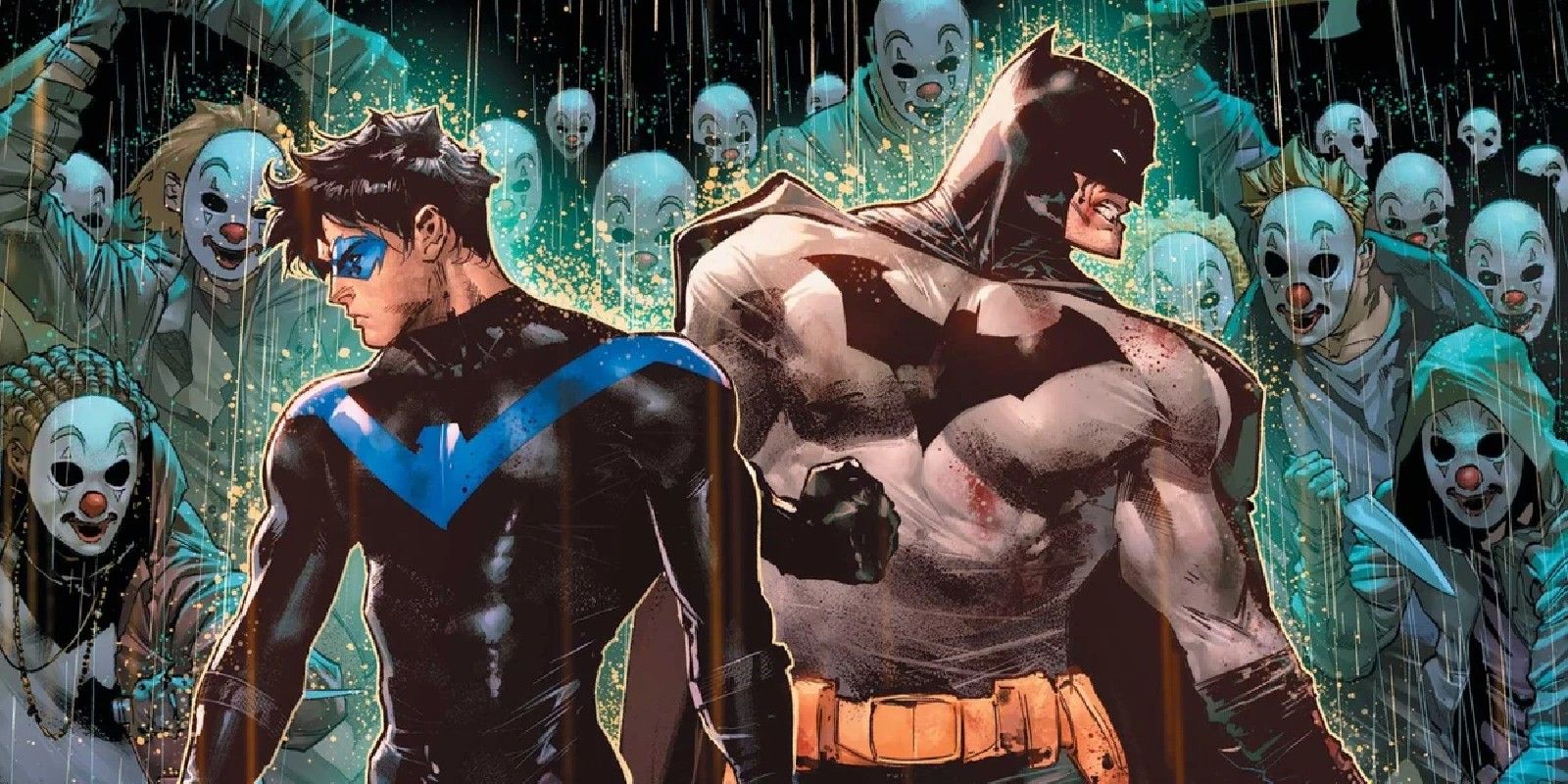 Nightwing and Batman Fighting Side by Side