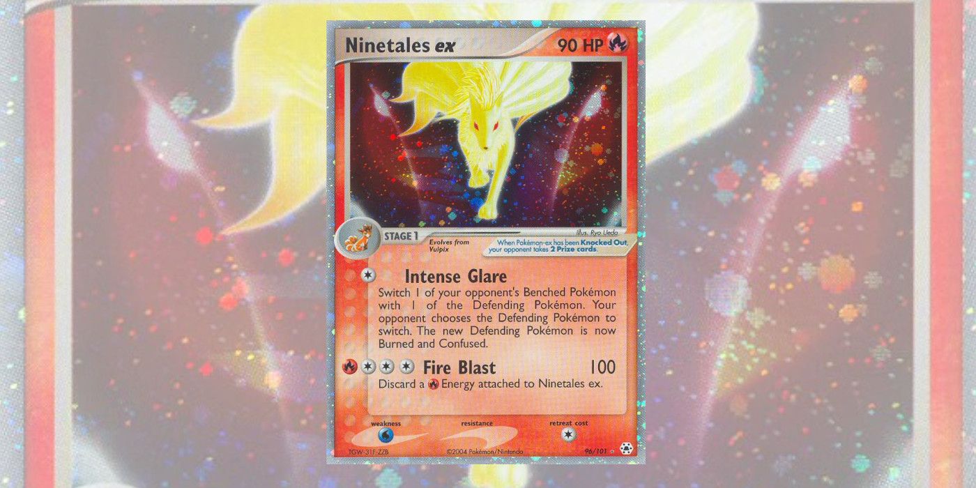 Ninetales Pokémon TCG Playing Card, with the artwork showing a Ninetales strolling through cosmic background.