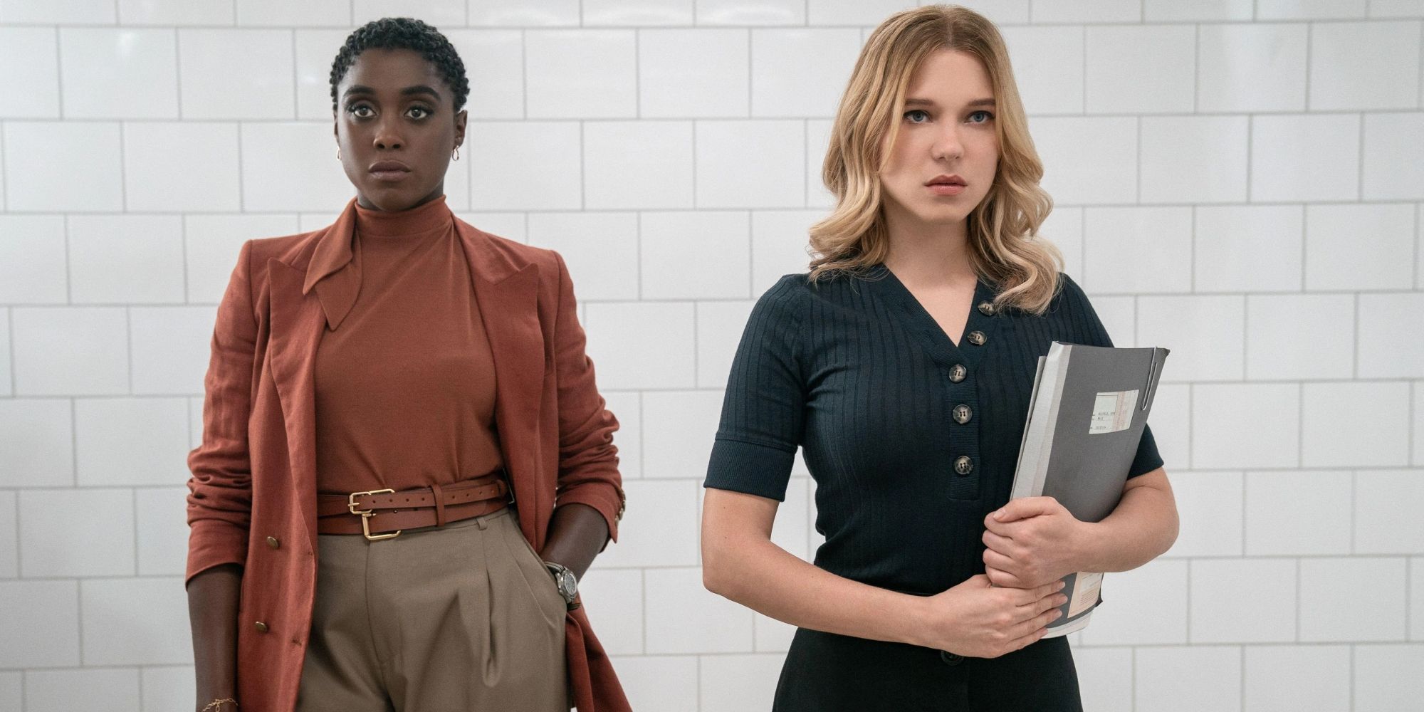 Lashana Lynch as Nomi and Lea Seydoux as Madeleine Swann in No Time To Die.