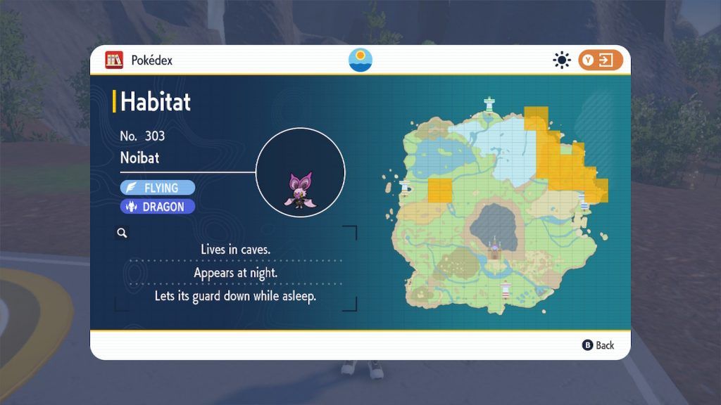 Locais de Habitat Noibat em Pokemon Scarlet & Violet com o mapa Paldea em destaque
