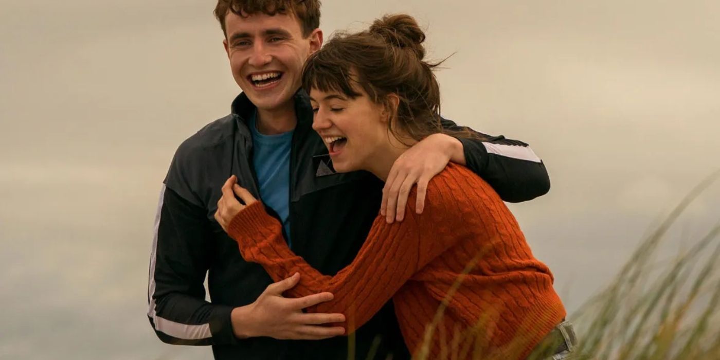 Connell and Marianne hugging and laughing in Normal People