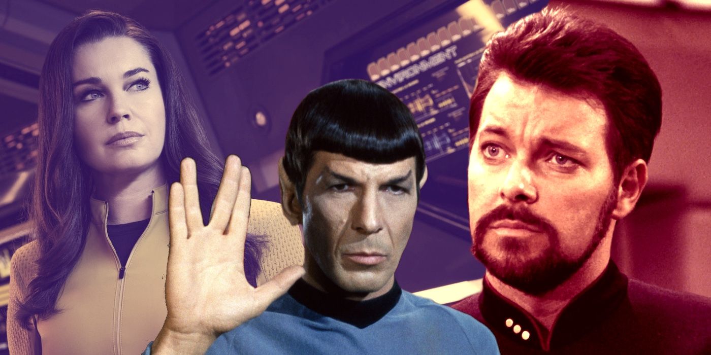 A composite image of Number One, Riker, and Spock from Star Trek