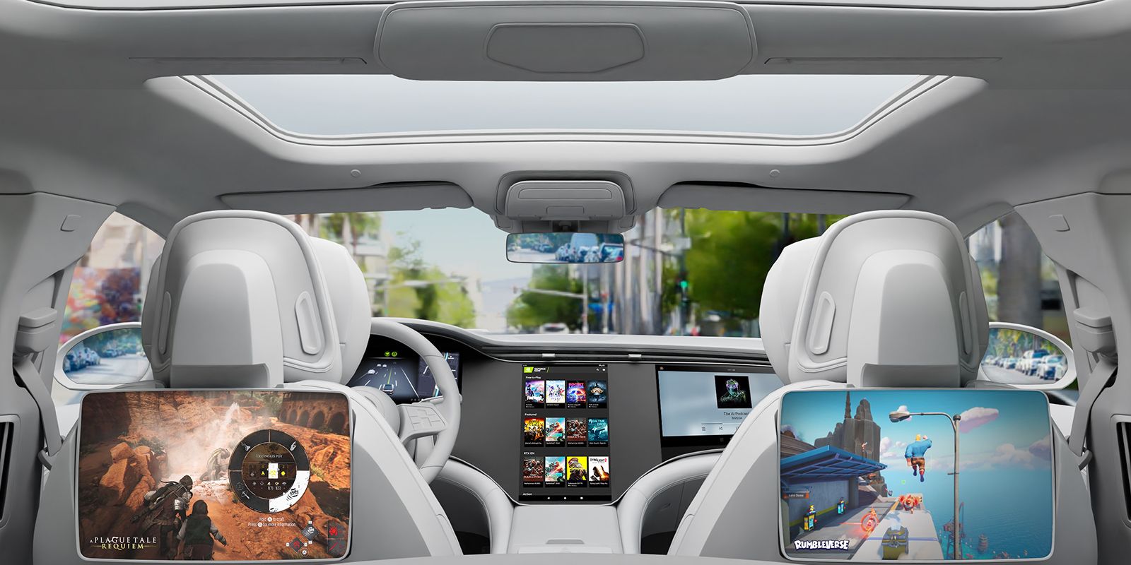 A concept image of Nvidia GeForce Now gaming screens in cars