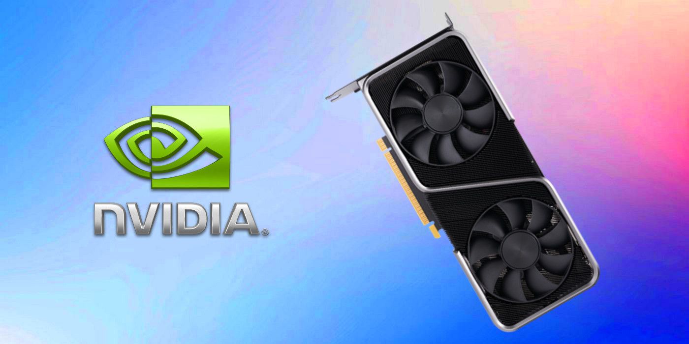 NVIDIA logo next to a generic NVIDIA graphics card on custom gradient background