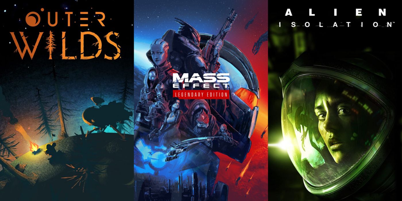 Split image of Outer Wilds, Mass Effect: Legendary Edition, and Alien: Isolation.
