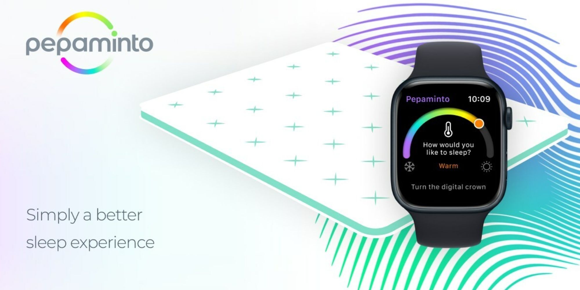 Pepaminto smart topper representation with Apple Watch