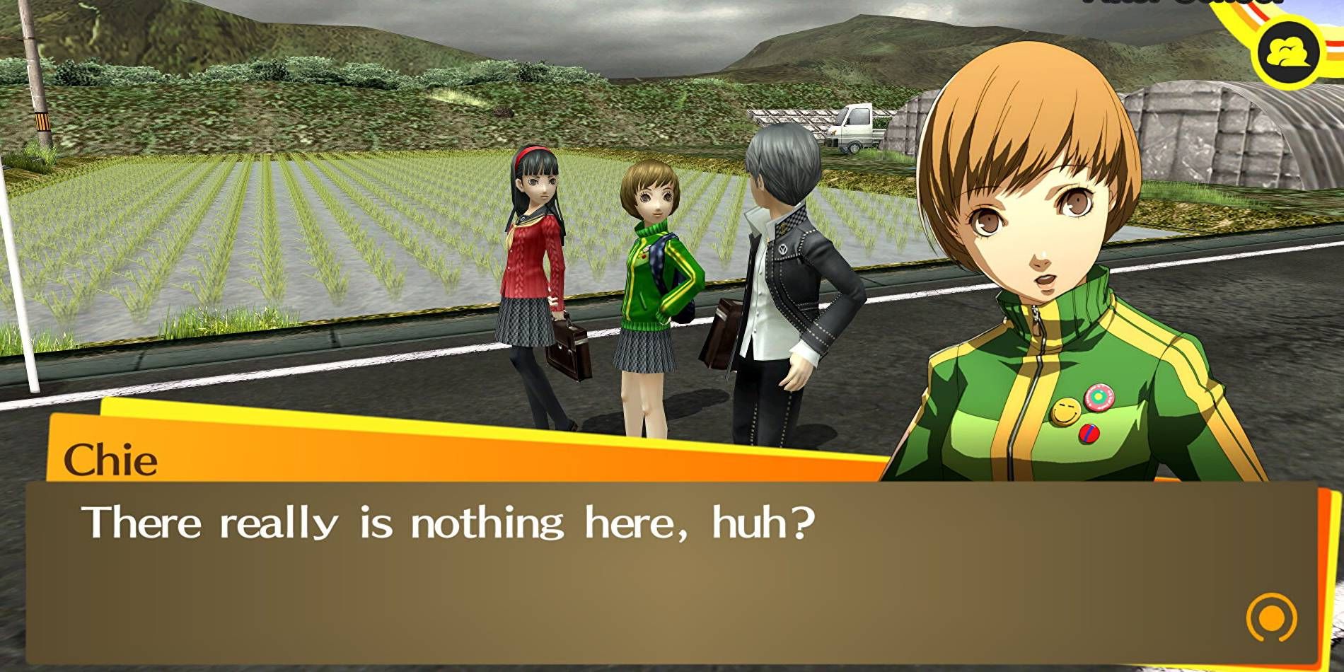 Persona 4 Golden Chie and Yukiko Conversation During Event Cutscene Early in the Game Story