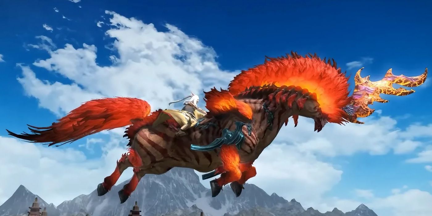 Phaethon Mount in Final Fantasy XIV Flying in the Sky Sourced from YouTuber Meoni
