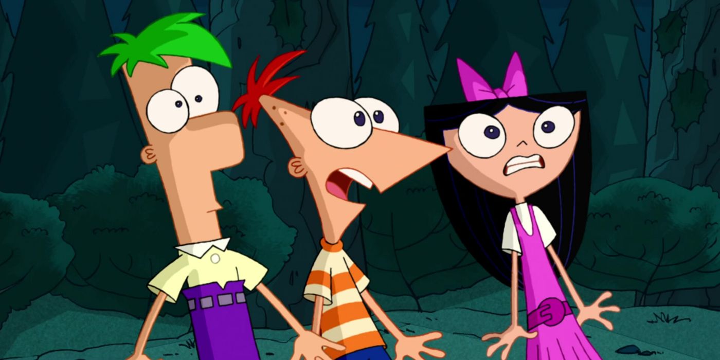 Phineas, Ferb et Isabella semblent frénétiques dans Phineas et Ferb le film: Candace contre l'univers