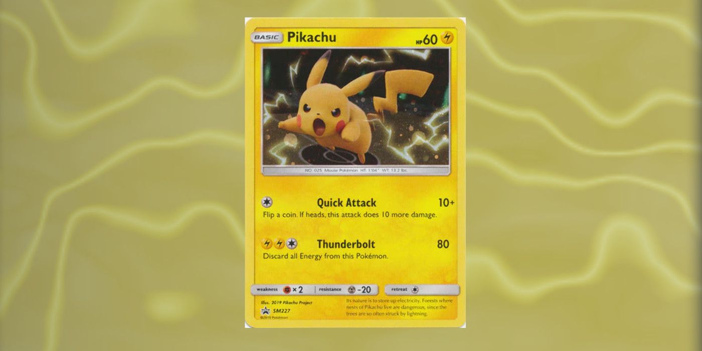 A Black Star Promo card of Pikachu from the Pokémon Trading Card Game.