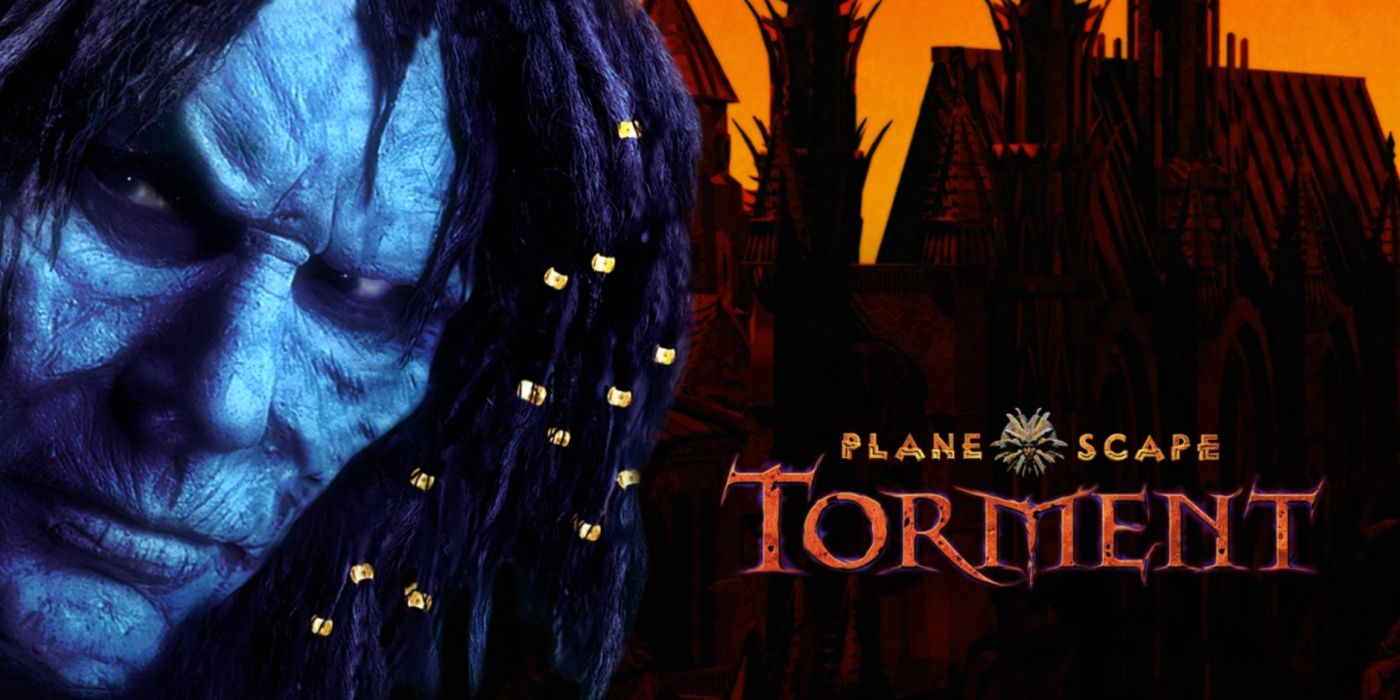 Arte promocional de Planescape: Torment com o logotipo e o protagonista Nameless One.