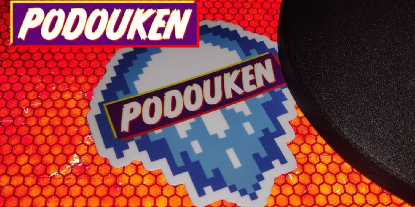 A arte do podcast Podouken é vista