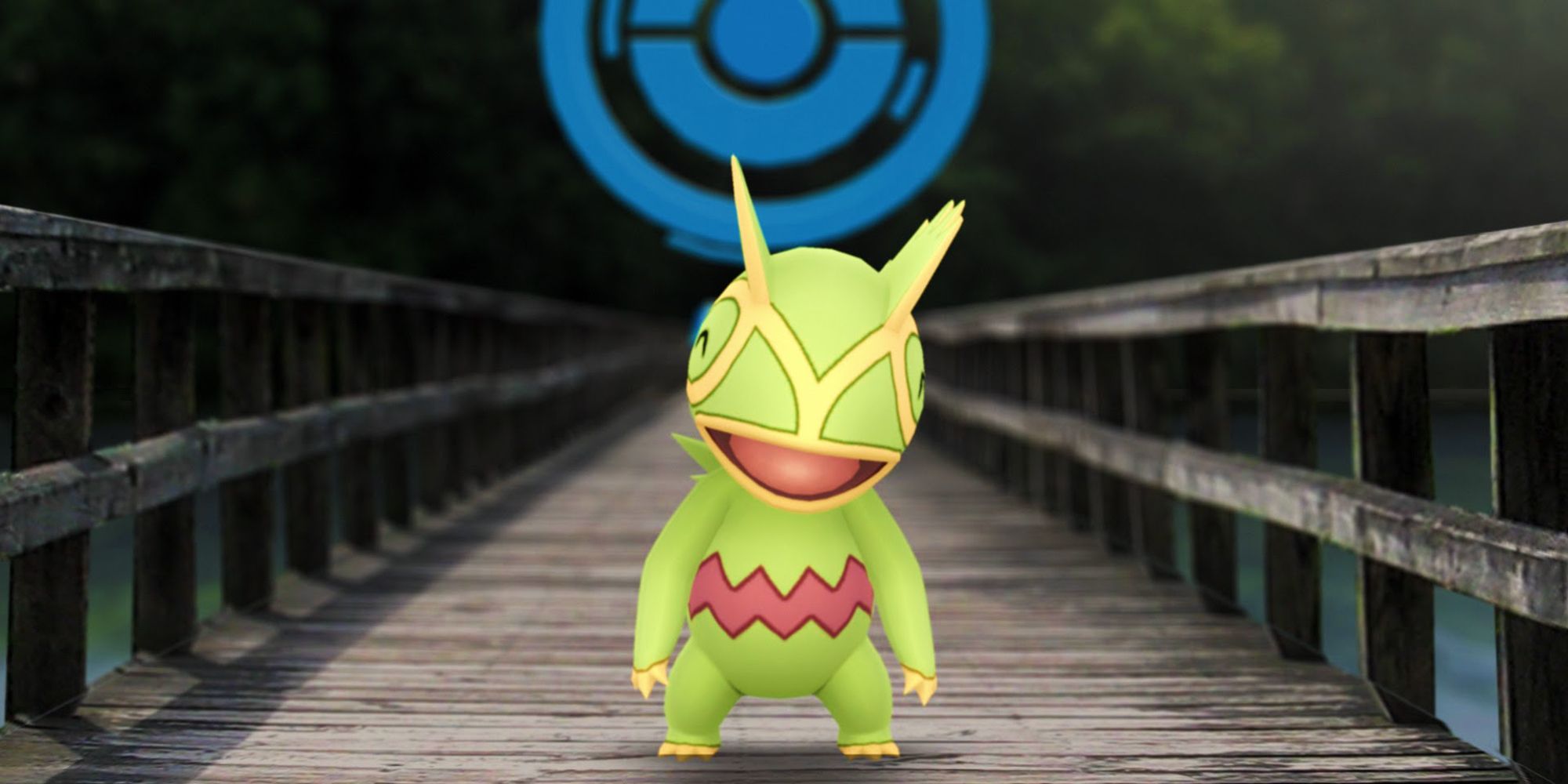 An image of a Kecleon Standing By a Bridgeand a  Pokestop in Pokemon GO