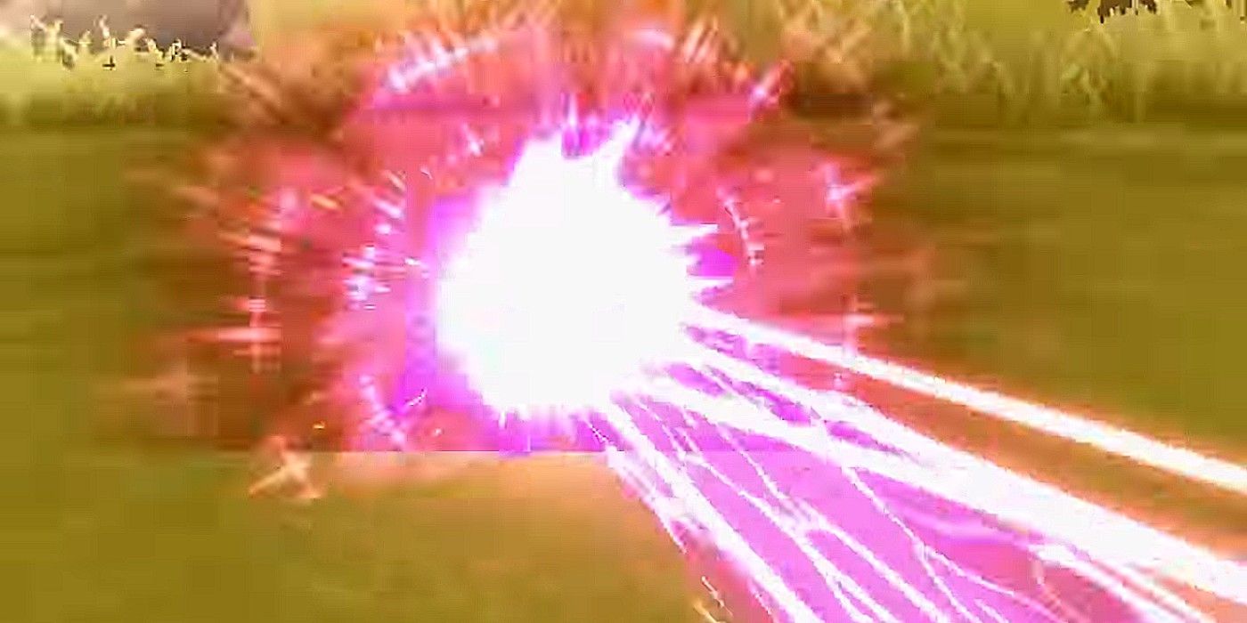 The Light of Ruin animation hidden in multiple Pokémon games' files, appearing as a pink beam of energy that bursts on impact.