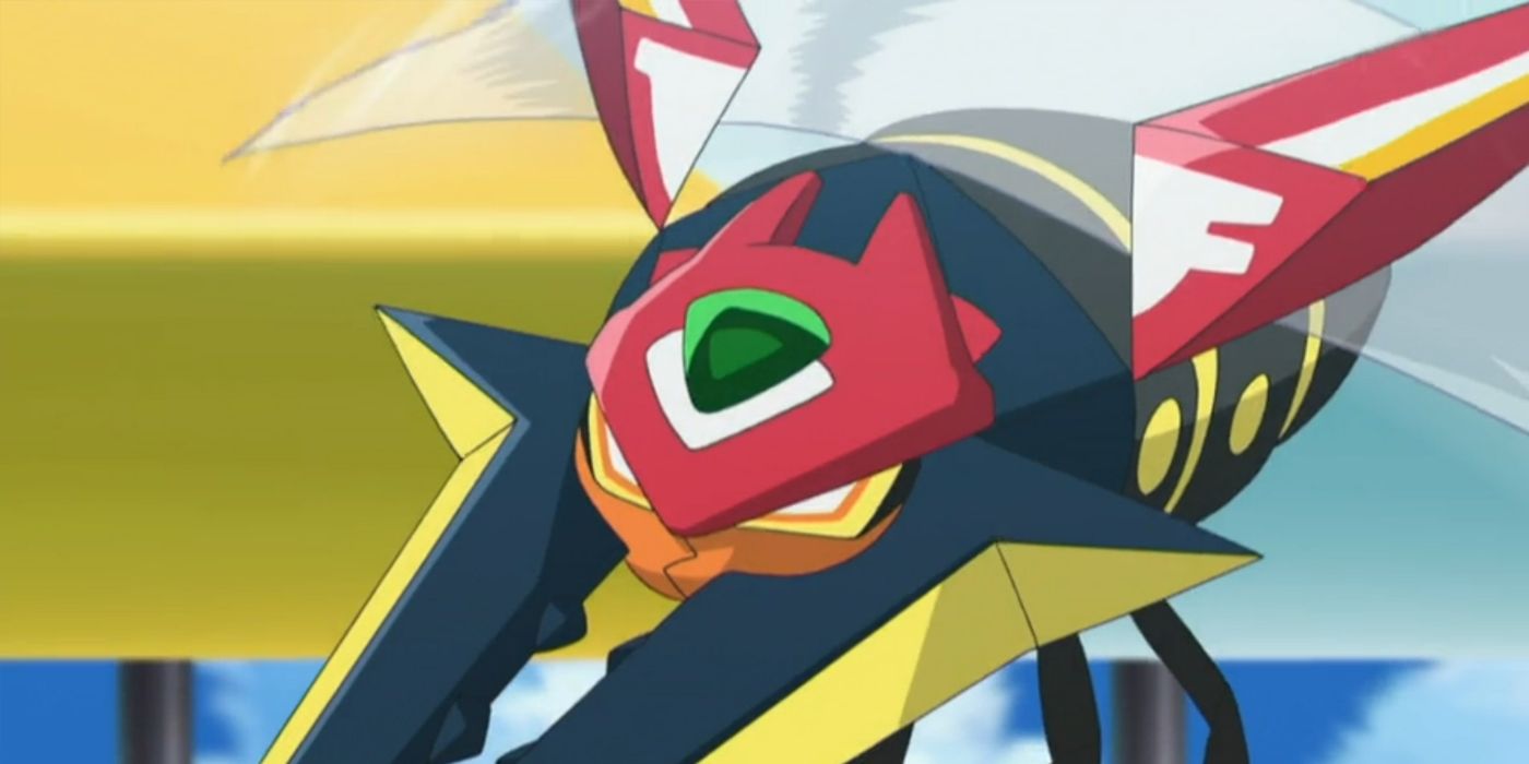 Pokémon: Um Vikavolt com câmera vermelha e adesivos, que muda radicalmente seu visual.