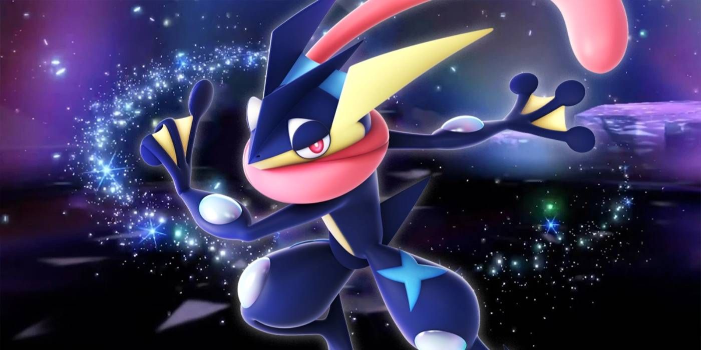 Greninja Pokemon Smash Bros Ultimate Character Select com imagens escarlate e violeta em segundo plano de recente 7 Star Tera Raid