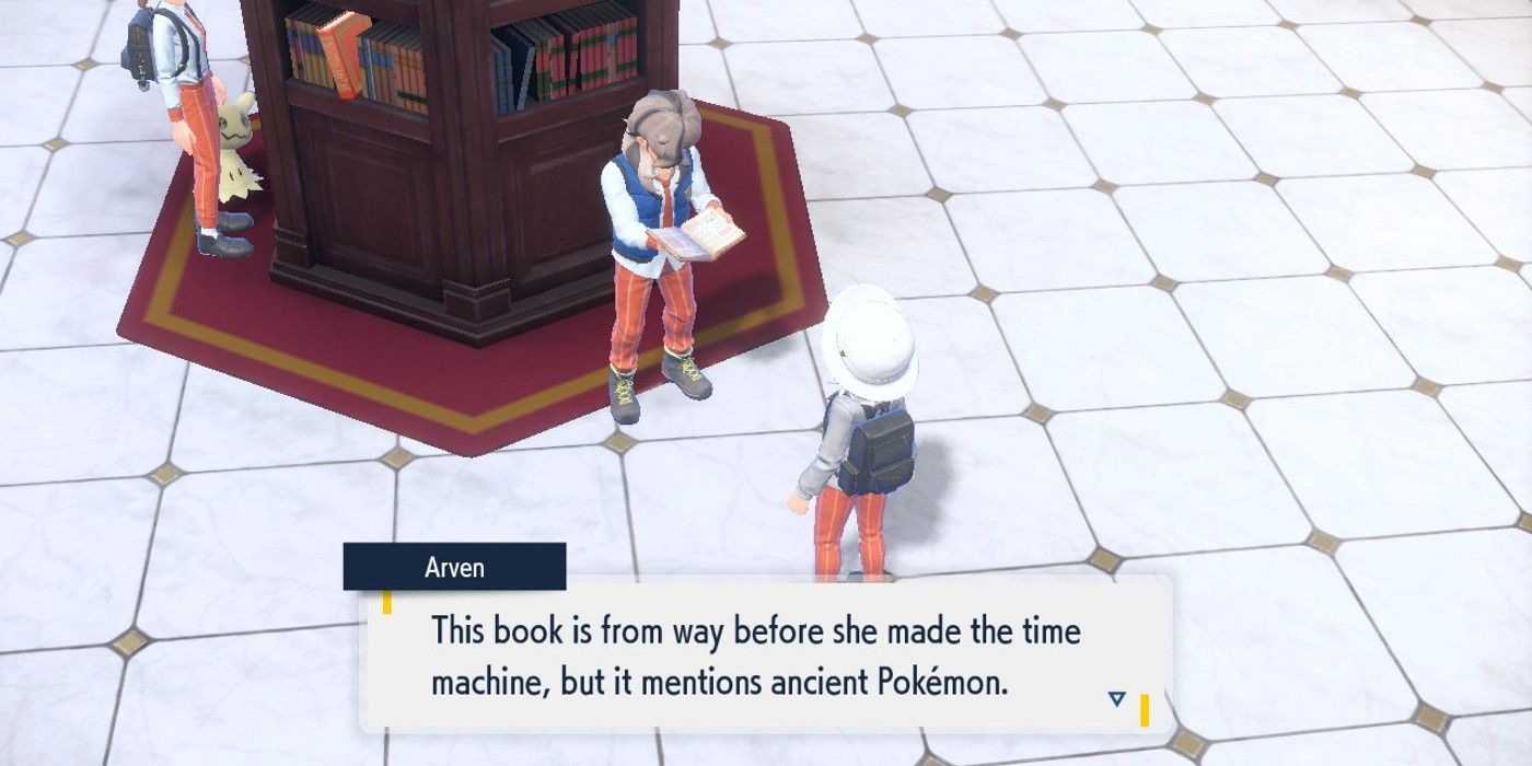 Arven commenting on the inconsistencies of the origins of Paradox Pokémon in Pokemon Scarlet and Violet.