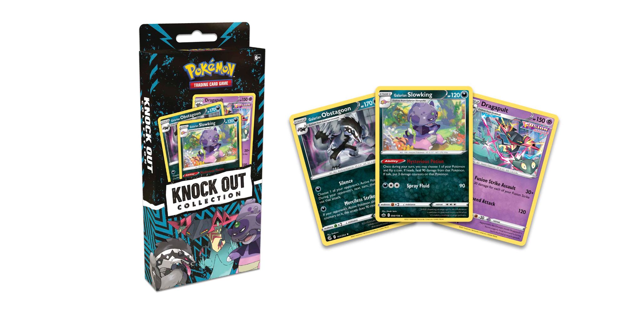Pokémon TCG's newest Knock Out Collection box next to the three Galaxy Foil reprints that come inside.
