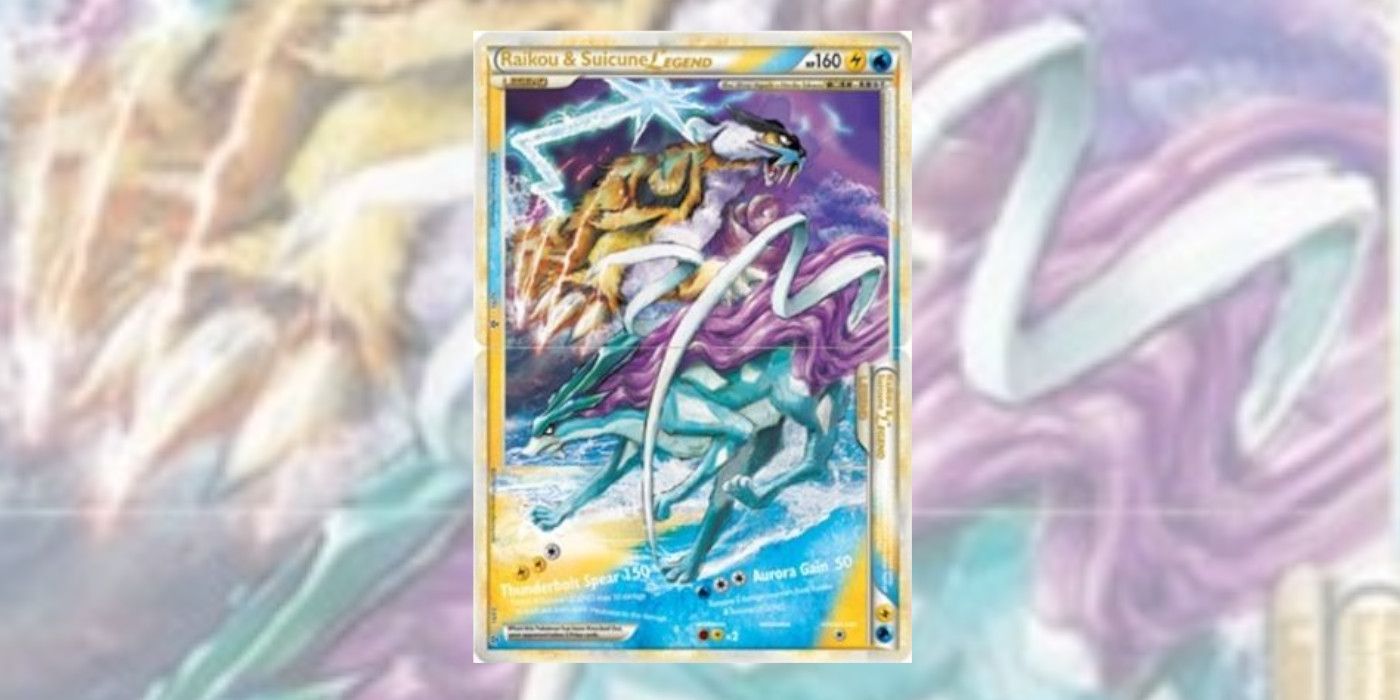 Raikou and Suicune Pokémon TCG Playing Cards, with the two Legendary Dogs taking up the entire face of the card.