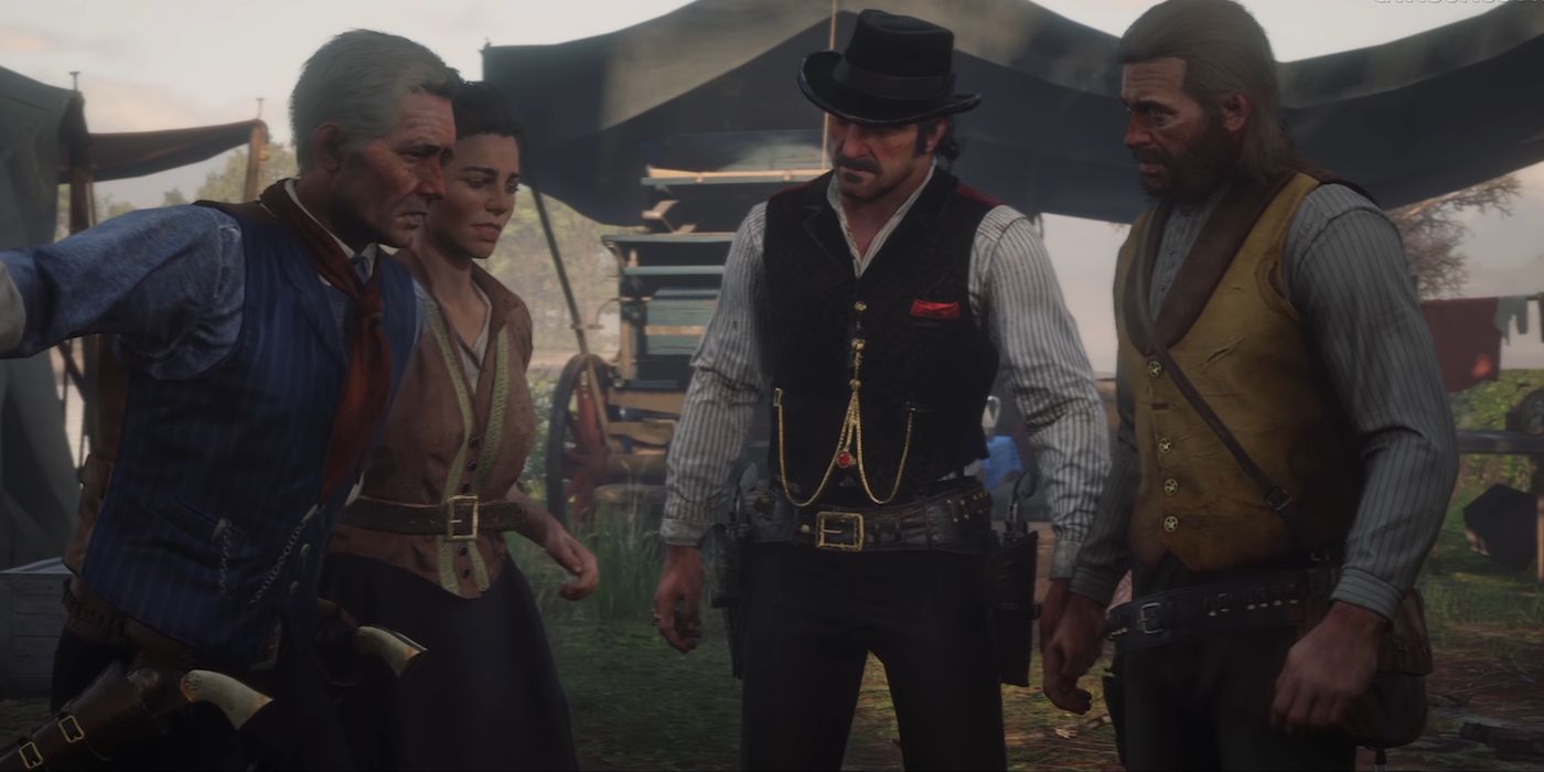 Dutch, Arthur, Hosea and Abigail in Red Dead Redemption 2