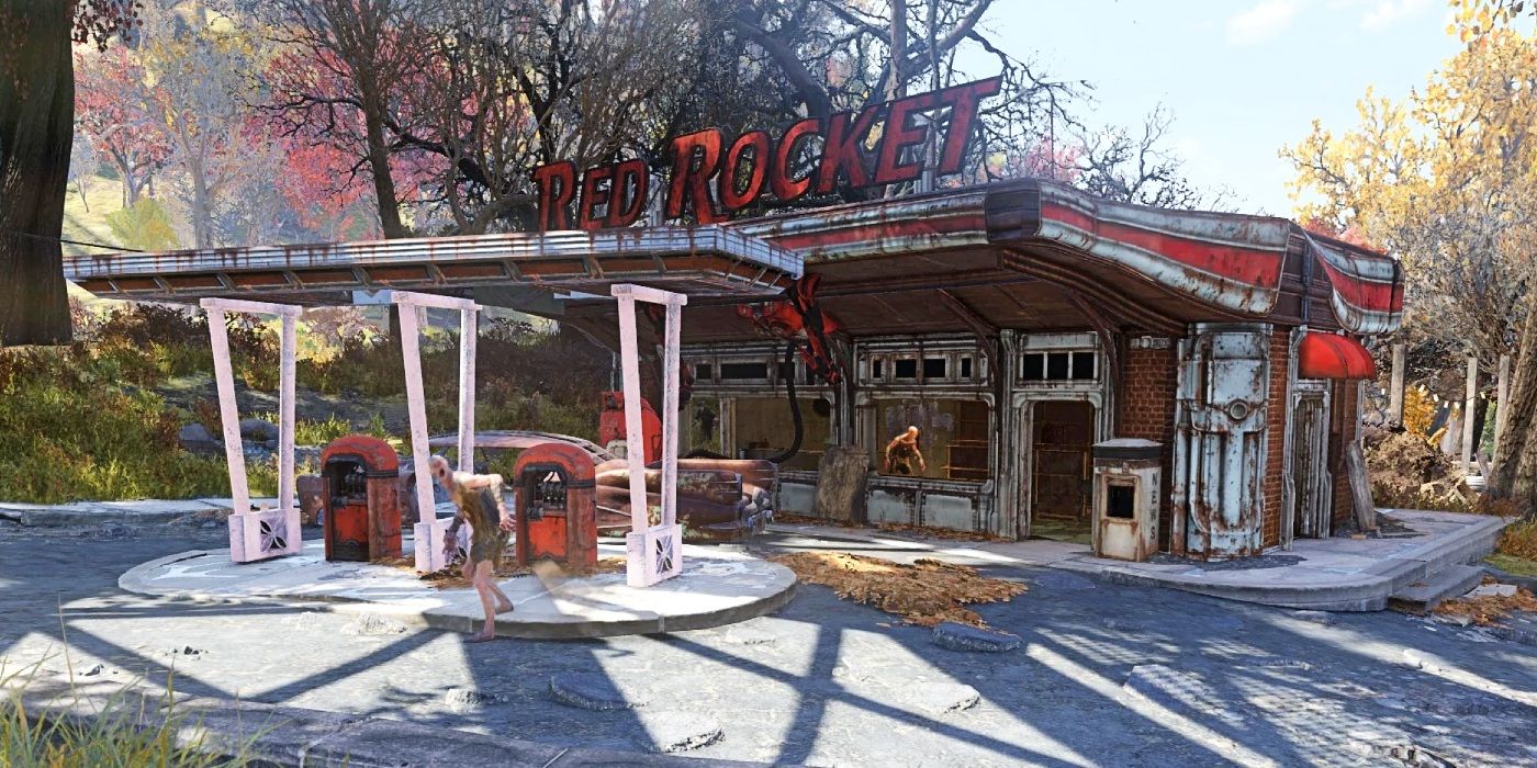 A Red Rocket filling station in Fallout 76.