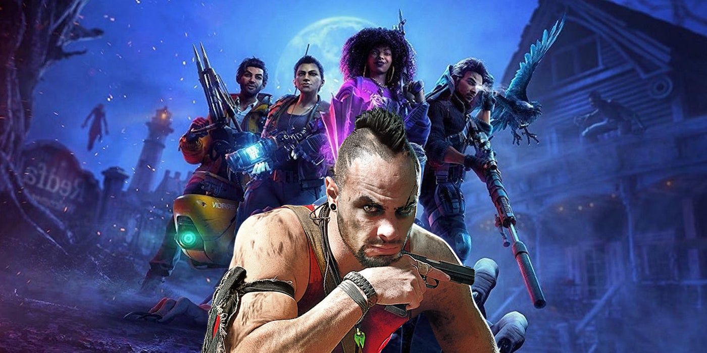 Vaas, the antagonist of Far Cry 3, with the cast of Redfall in the background