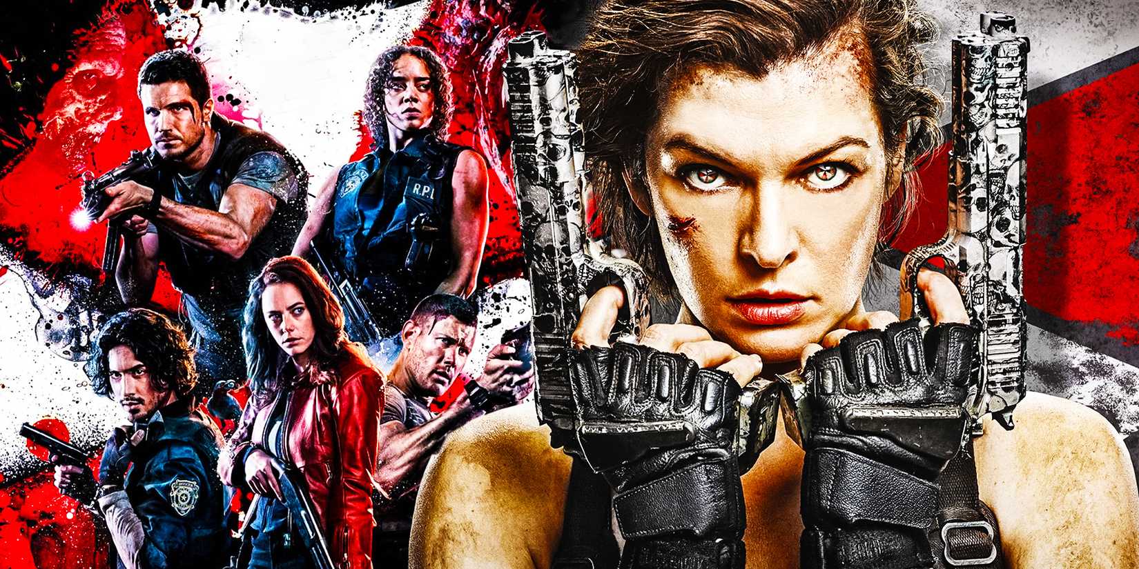 Alice from the Resident Evil movies alongside the cast of Welcome to Raccoon City