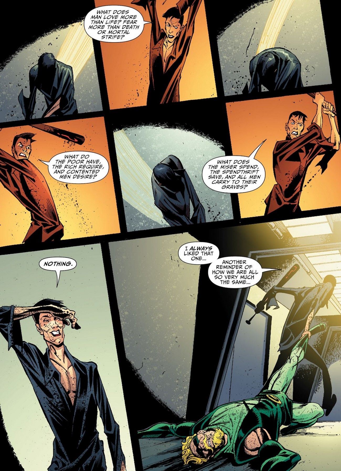 Riddler Beating Green Arrow with Baseball Bat