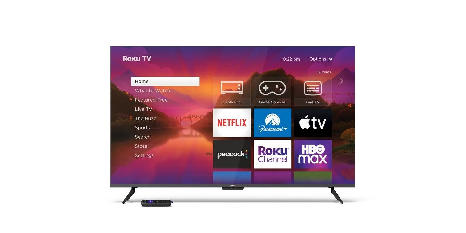 A photo of a Roku Smart TV and a Roku TV remote