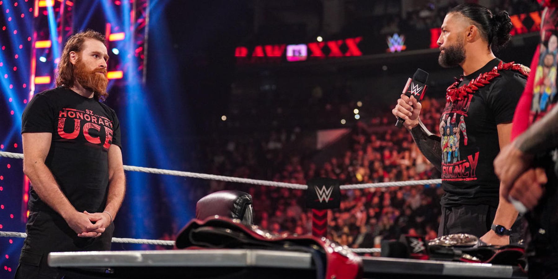 Sami Zayn and Roman Reigns try to work through their differences on WWE's Raw is 30 show.