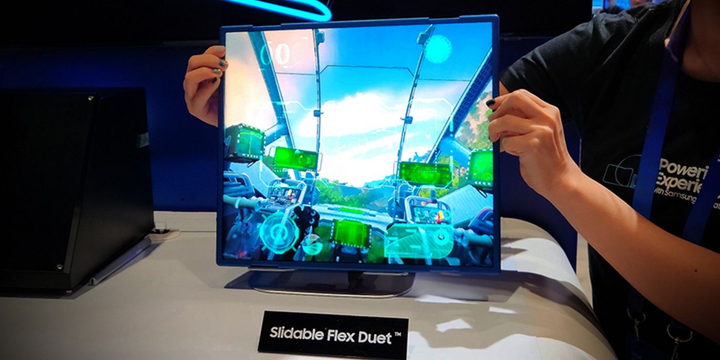 Person holding Samsung's Slidable Flex Duet prototype