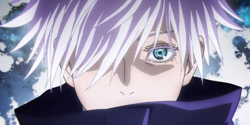 Satoru Gojo in Jujutsu Kaisen closeup looking at the camera