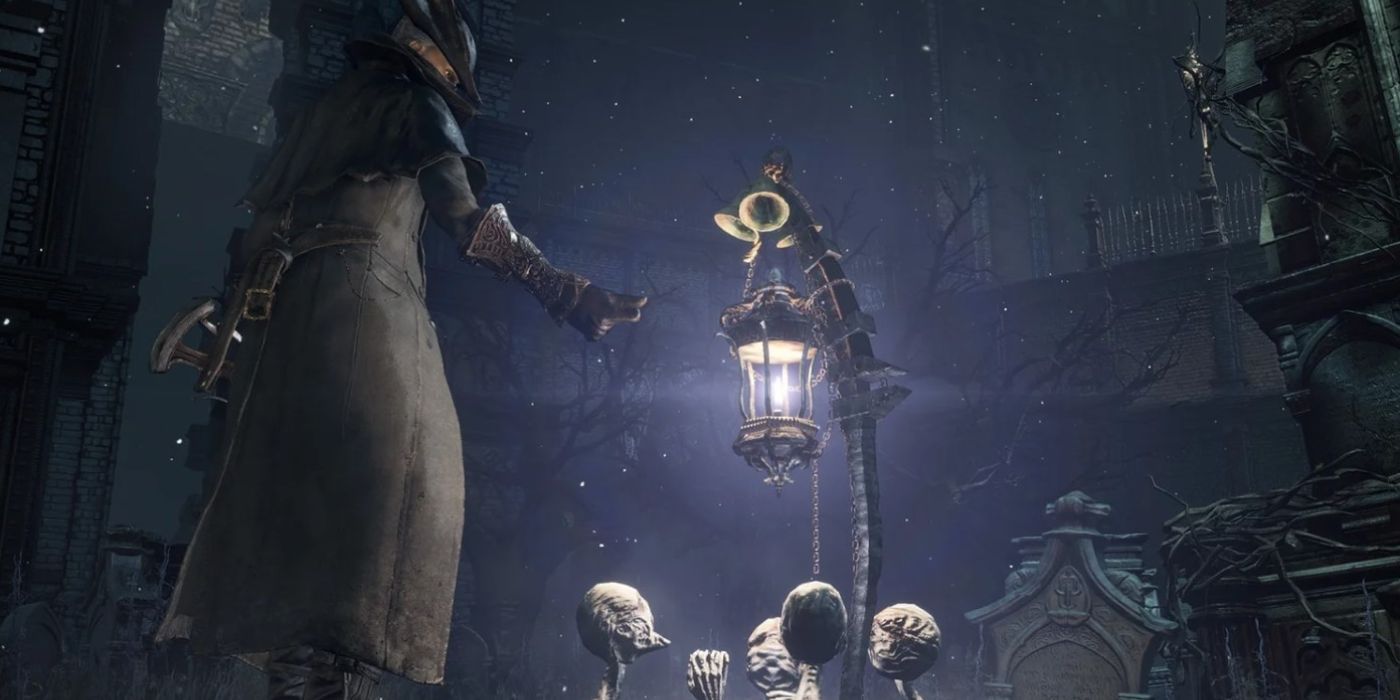 O Caçador acende uma lâmpada em Bloodborne.