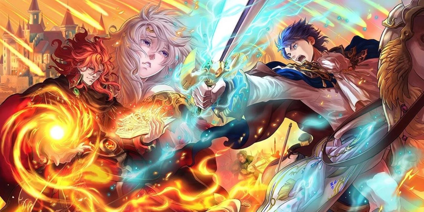 Fire Emblem Cipher art of Sigurd moments before Arvis murders him in Fire Emblem: Genealogy of the Holy War.