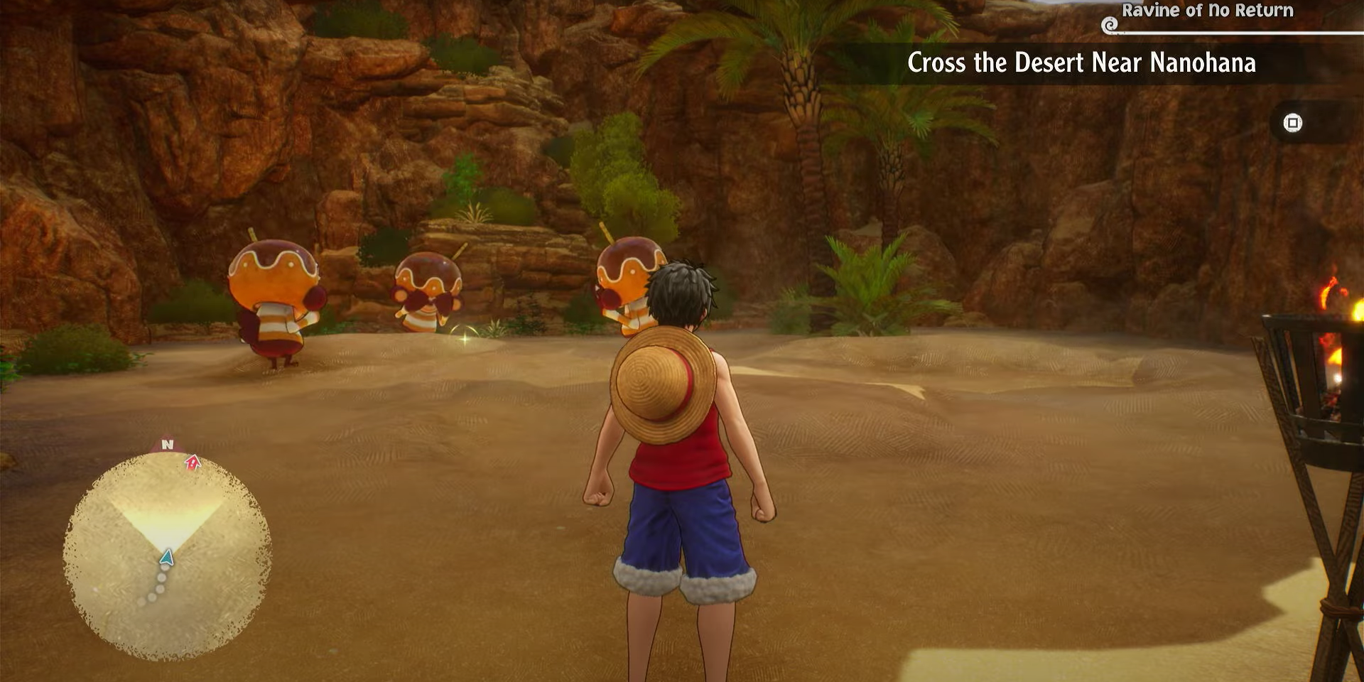 Luffy Crossing the Desert Near Nanohana in One Piece Odyssey