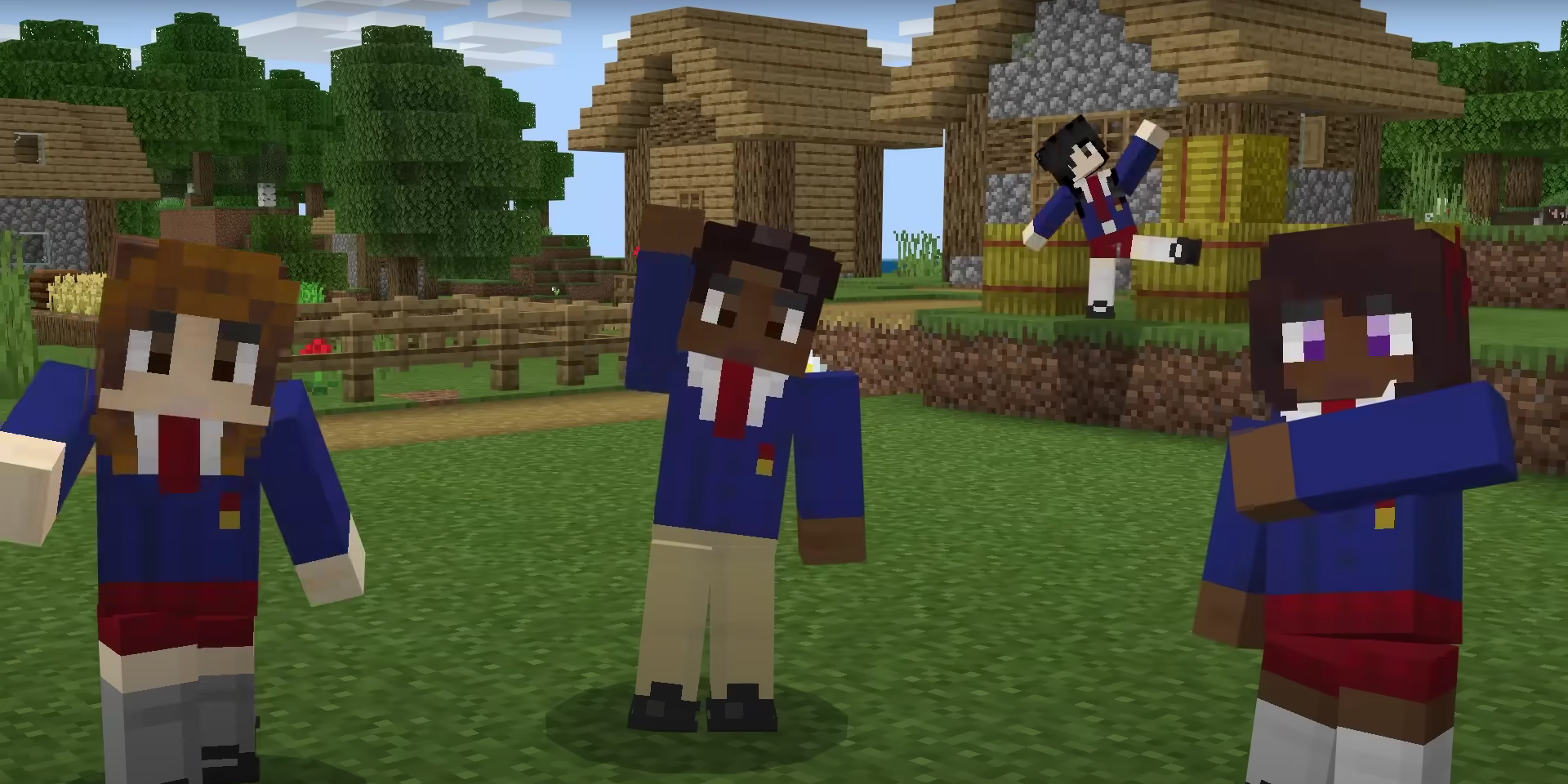 Minecraft Realms trailer with four friends hanging out