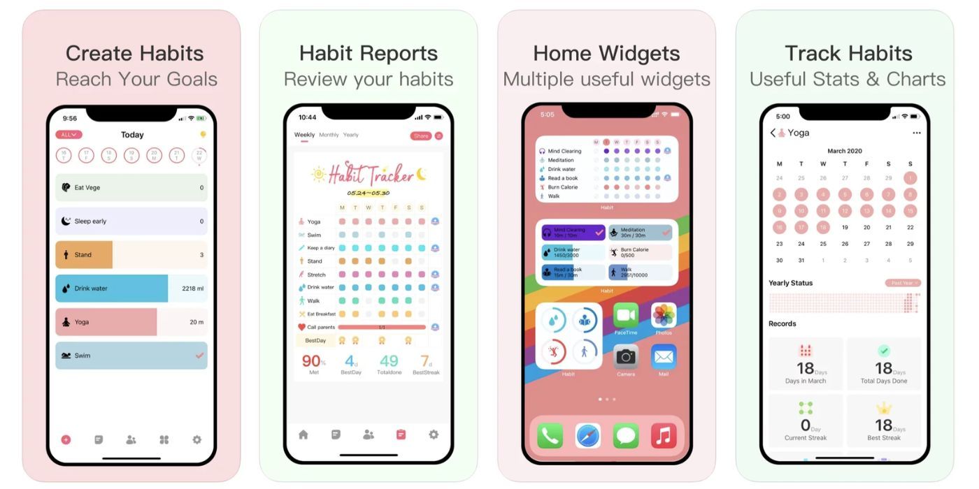 Screenshots of the Habit Tracker app on IOS