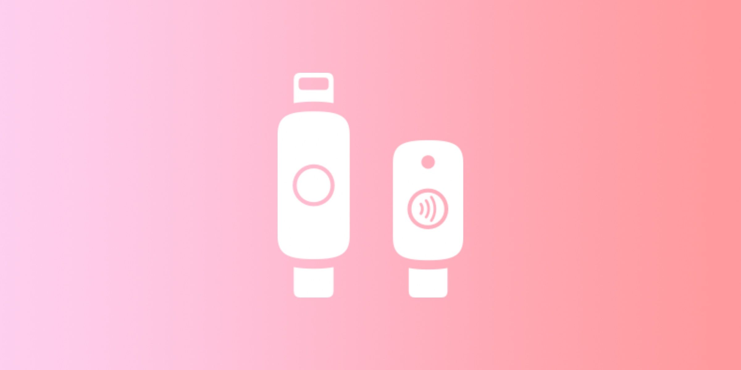 Graphic showing USB and NFC-enabled Security Keys against a pink gradient background.