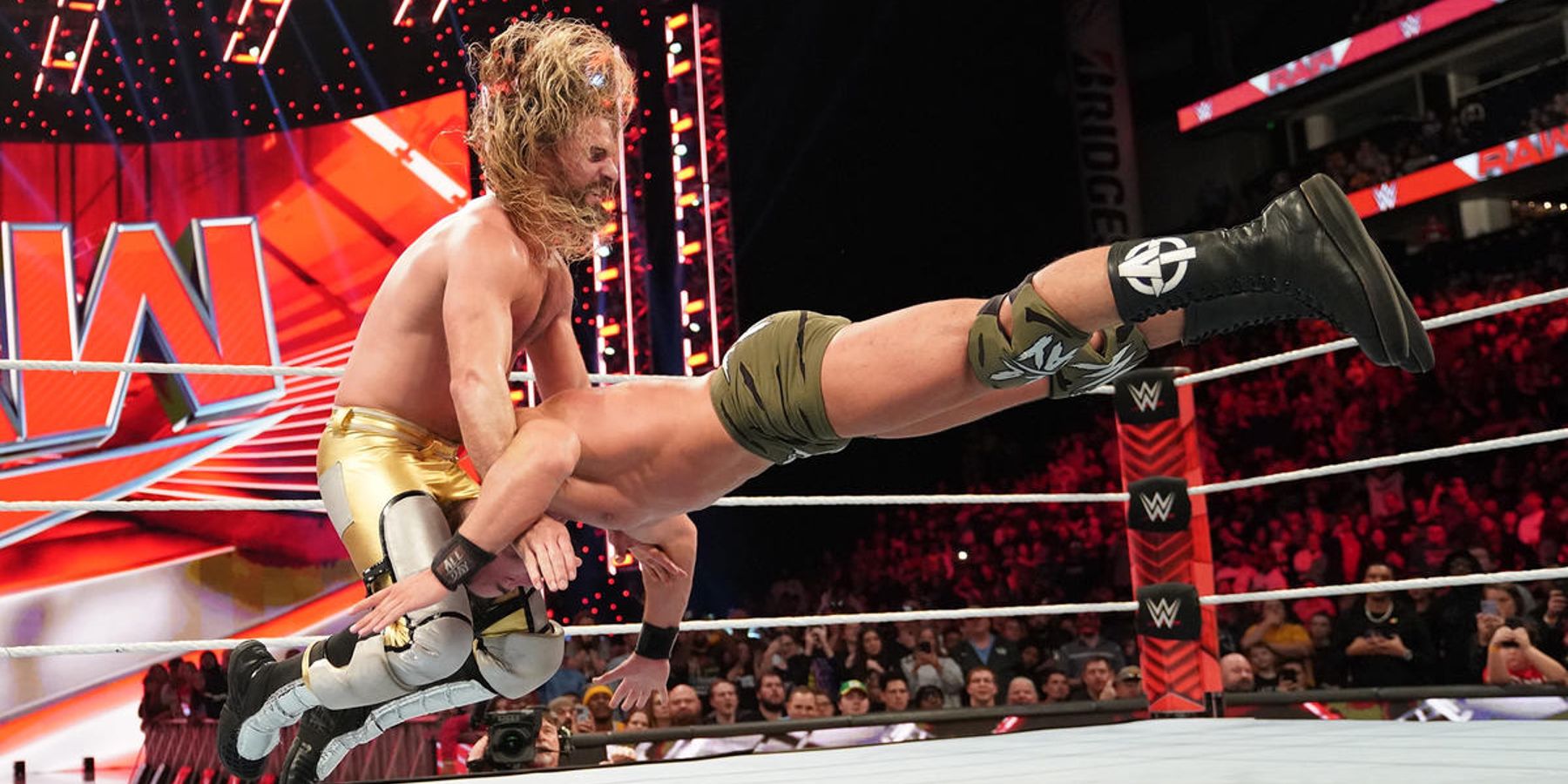 Seth Rollins delivers a pedigree to Austin Theory during the January 2 episode of WWE Raw in 2023.