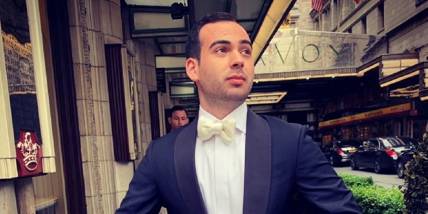 Shlomo Haart My Unorthodox Life looking serious and wearing a navy blue tux with an ivory bowtie