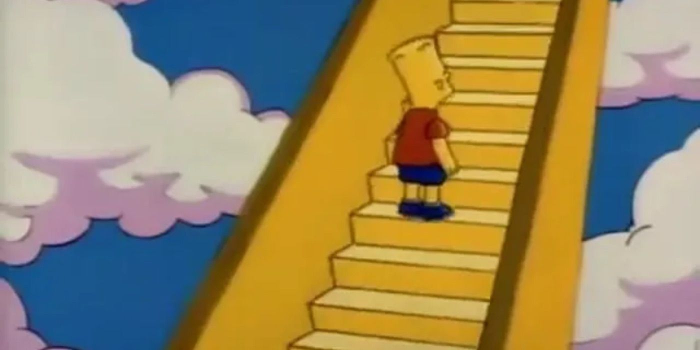 Bart rides an escalator to heaven in The Simpsons 