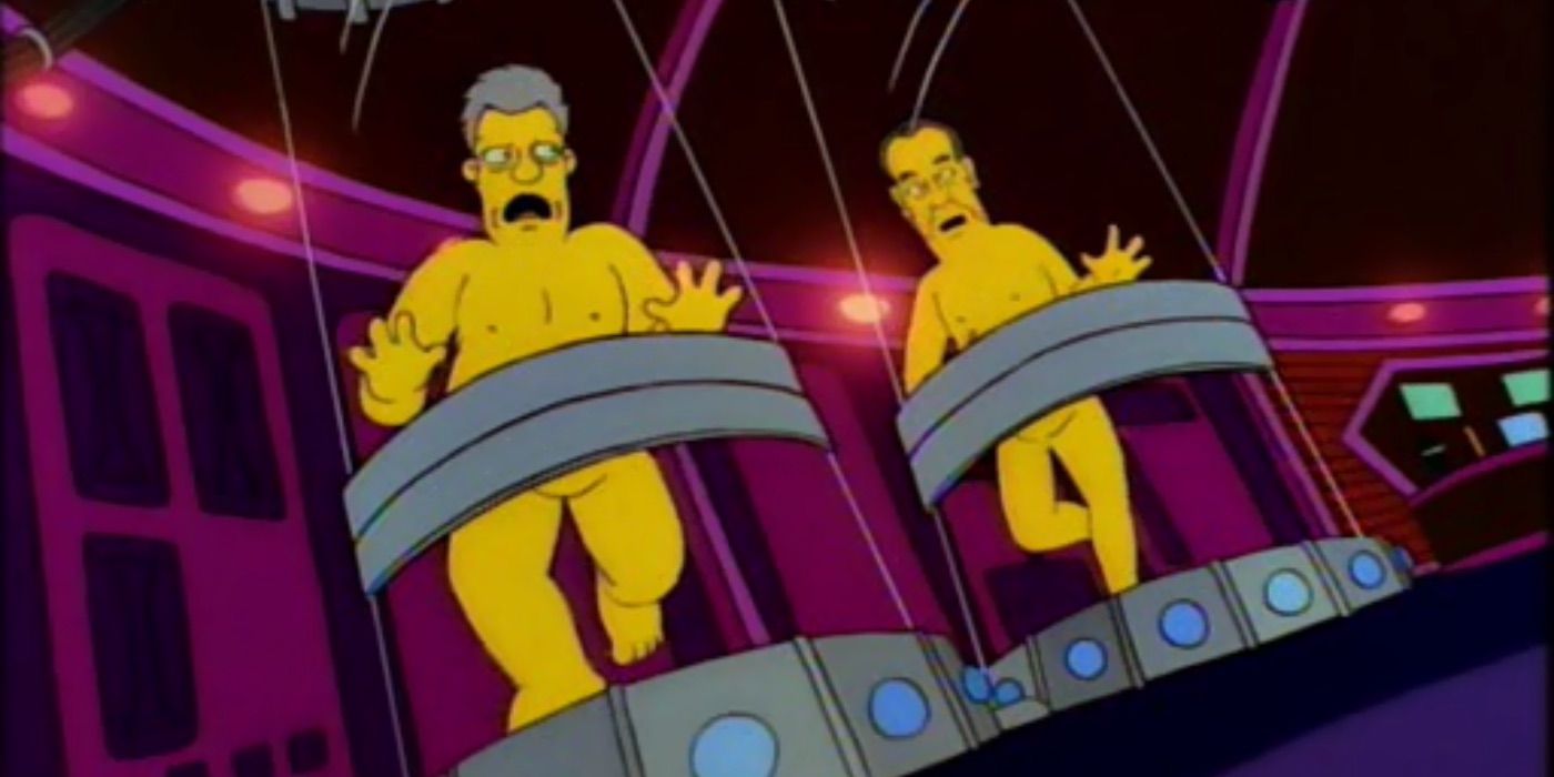 Bill Clinton and Bob Dole are trapped in tubes from The Simpsons