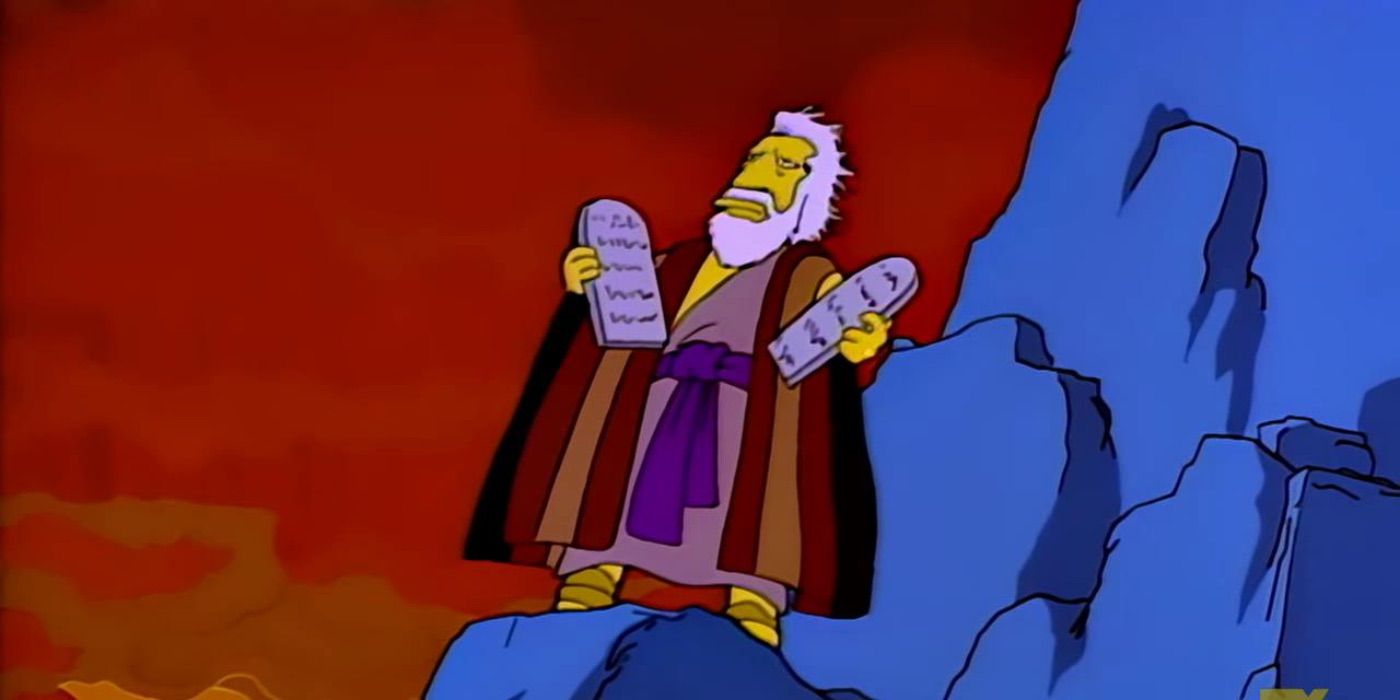 Moses holds the Ten Commandments from The Simpsons 