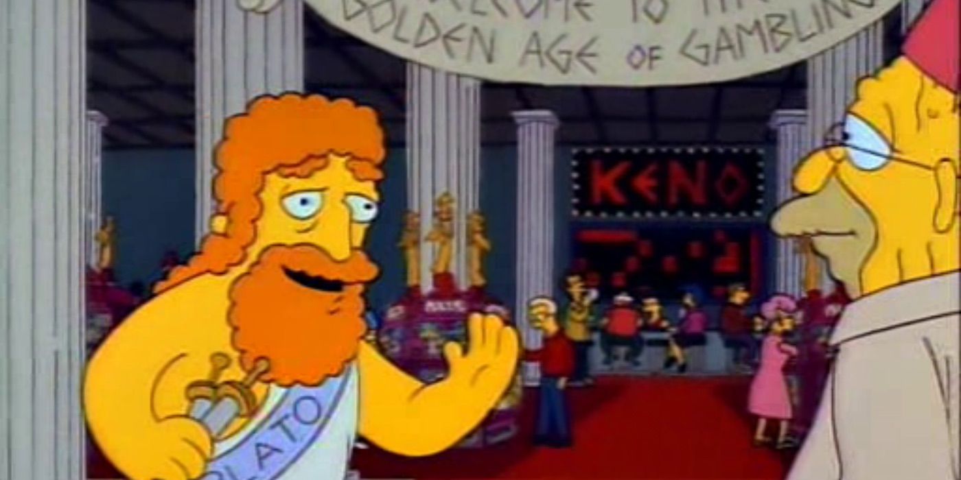 Plato welcomes Grandpa Simpson into a casino from The Simpson 