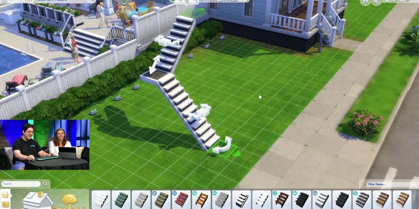 Stairs with configuration options shown during a Sims 4 live stream.