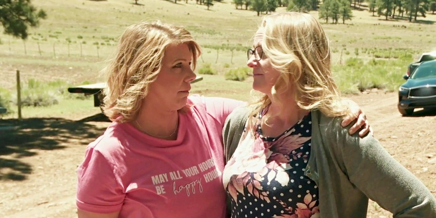 Sister Wives stars Meri and Christine Brown embracing and looking at each other
